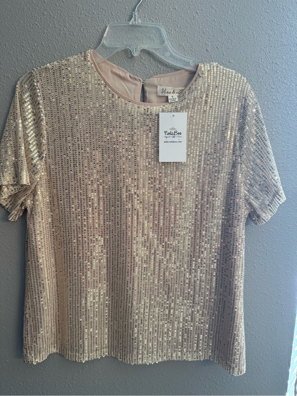 Vince Camuto Champagne Sequin Short Sleeve Tee - Sparkle Top
